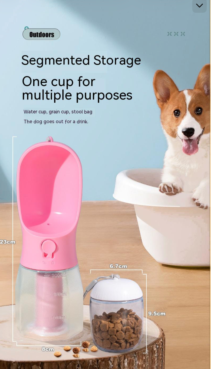 3-in-1 tragbarer Hundenapf – Wasserflasche, Futter & Kotbeutelspender