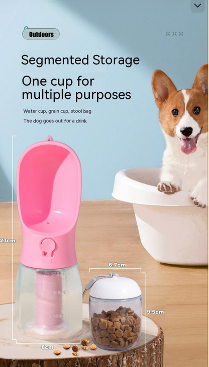 3-in-1 tragbarer Hundenapf – Wasserflasche, Futter & Kotbeutelspender