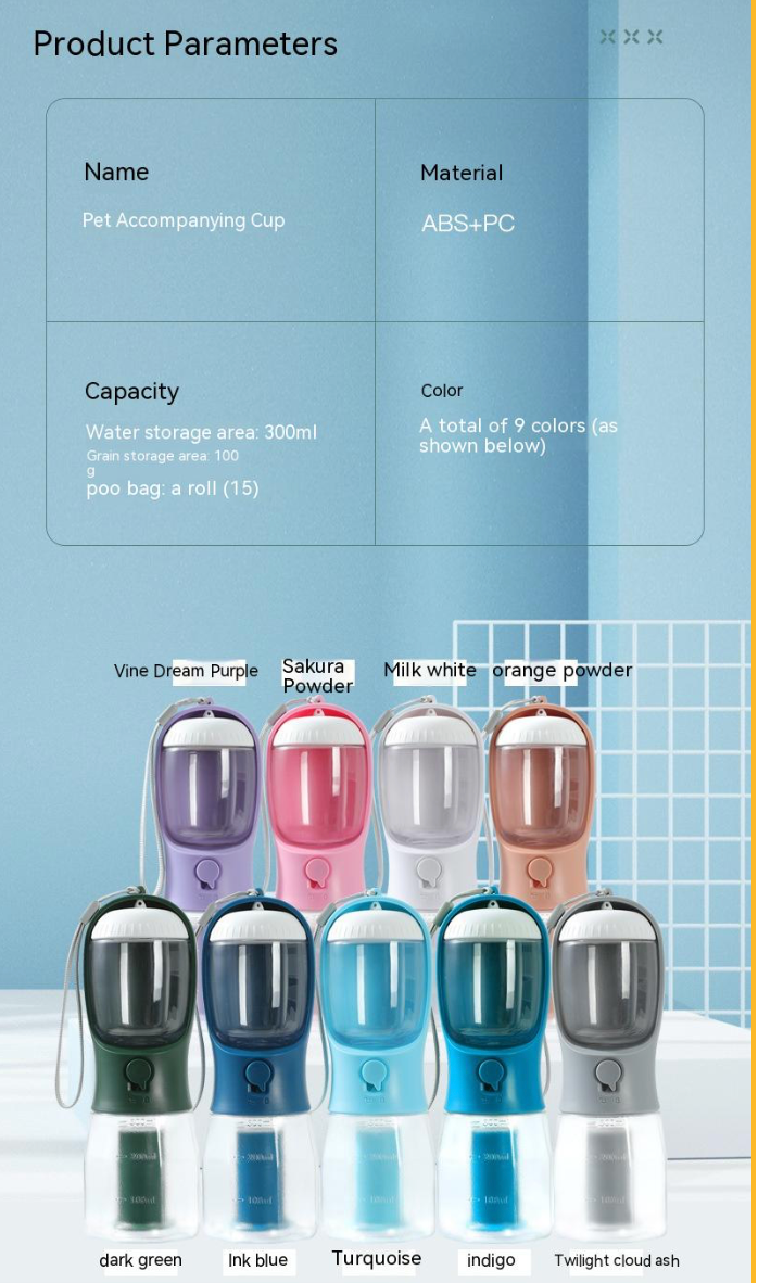 3-in-1 tragbarer Hundenapf – Wasserflasche, Futter & Kotbeutelspender